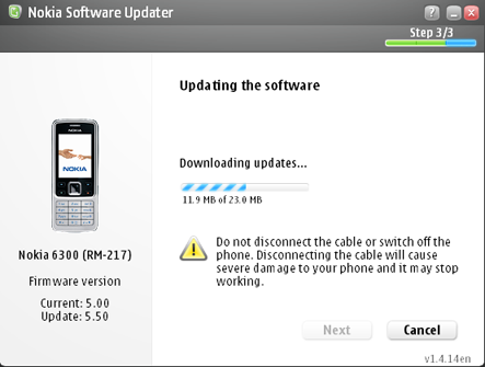 Скрин Nokia Software Updater 1.8.1 Rus