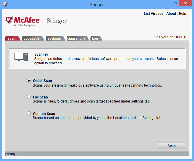 Скрин McAfee AVERT Stinger 12.0.0.532 + x64
