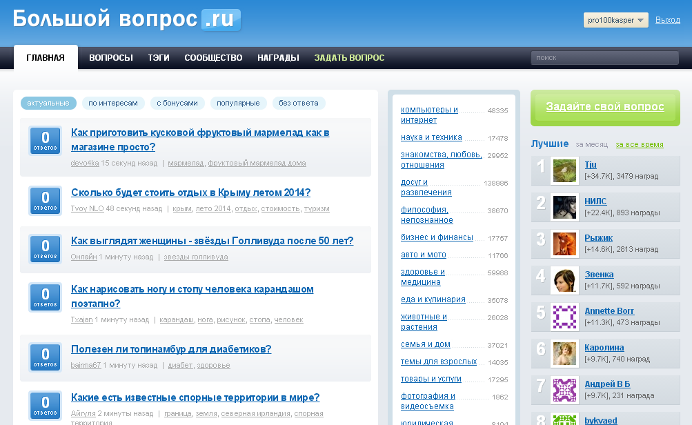 Скрин Заработок на сайте bolshoyvopros